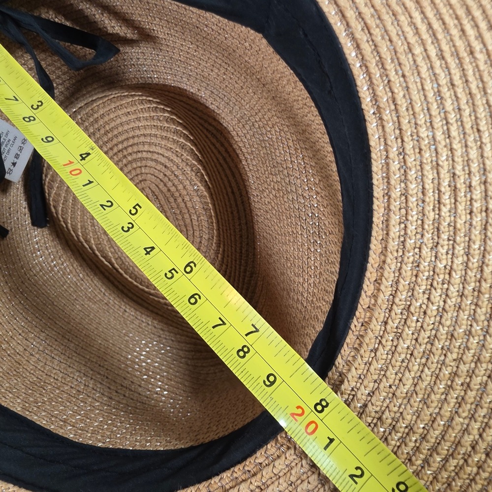 Solar Escape Tan Women's Fedora Straw Sun Hat Black Ribbon Band Boho Adjustable - Picture 8 of 8